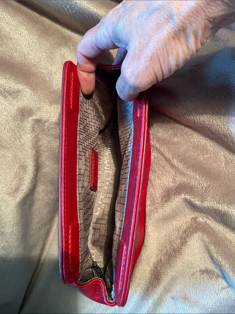 Cole Haan Vintage Village Pleated Pebbled Leather Frame Clutch Purse Red Orange - Picture 8 of 10